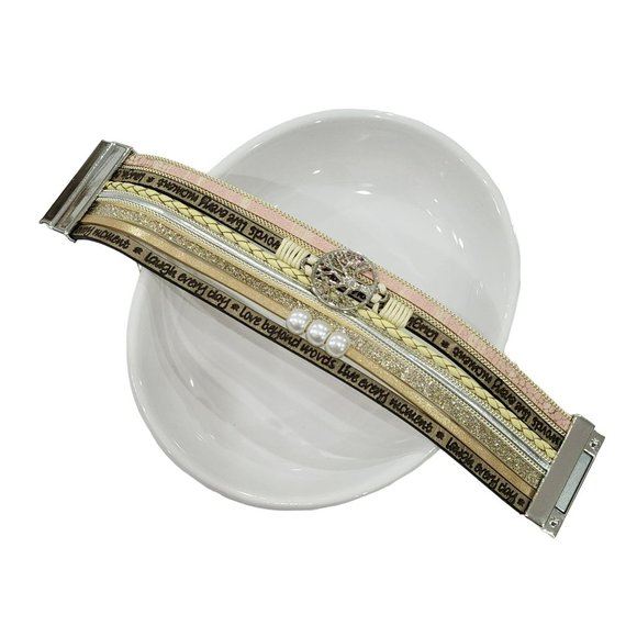 Multy Layers Leather Bangle Magnetic Bracelet for Men and Women 7.5in - Khaki‎ - Picture 3 of 10